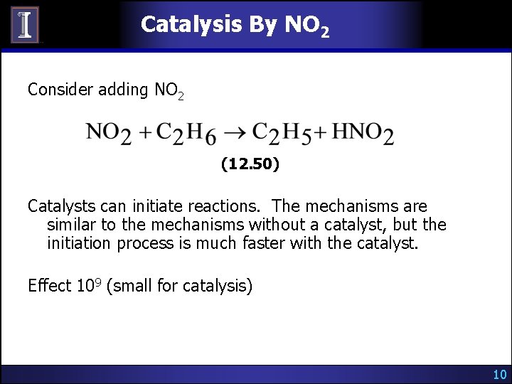 Catalysis By NO 2 Consider adding NO 2 (12. 50) Catalysts can initiate reactions.