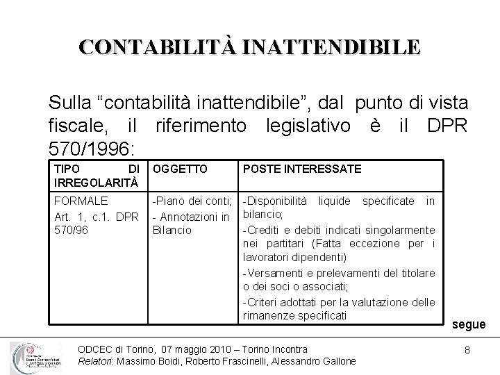 CONTABILITÀ INATTENDIBILE Sulla “contabilità inattendibile”, dal punto di vista fiscale, il riferimento legislativo è