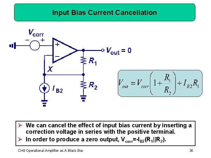 Input Bias Current Cancellation Ø We cancel the effect of input bias current by