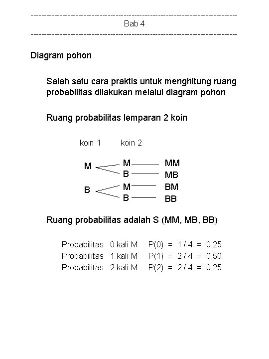 ---------------------------------------Bab 4 --------------------------------------- Diagram pohon Salah satu cara praktis untuk menghitung ruang probabilitas dilakukan