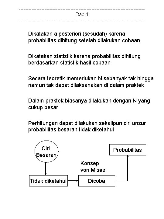 ---------------------------------------Bab 4 --------------------------------------- Dikatakan a posteriori (sesudah) karena probabilitas dihitung setelah dilakukan cobaan Dikatakan