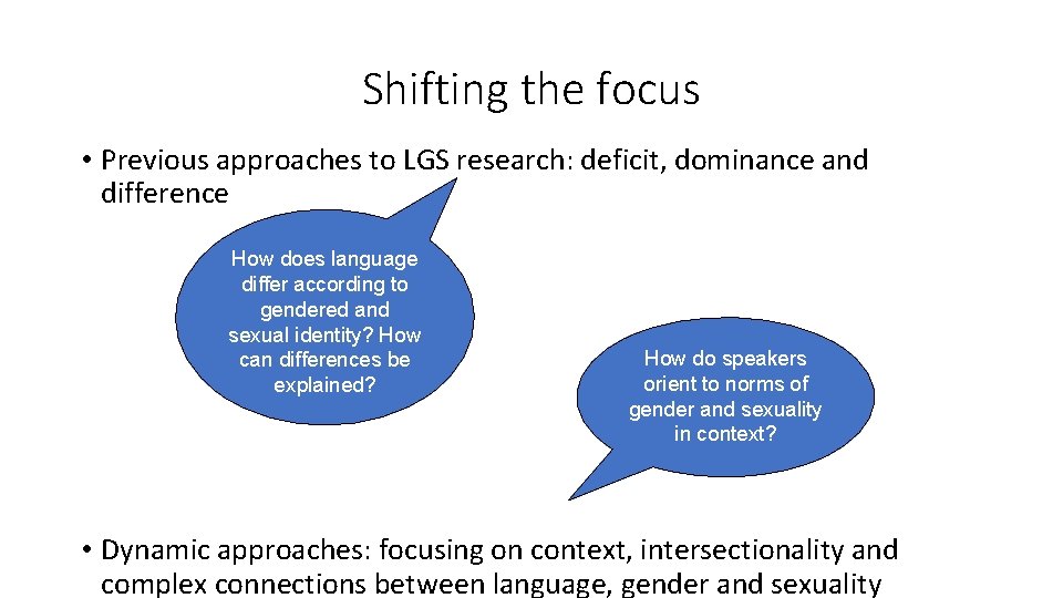 Shifting the focus • Previous approaches to LGS research: deficit, dominance and difference How