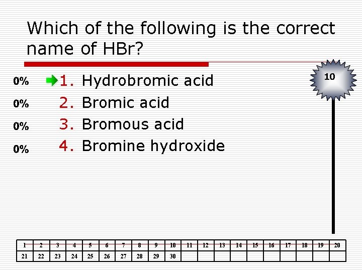 Which of the following is the correct name of HBr? 1. 2. 3. 4.