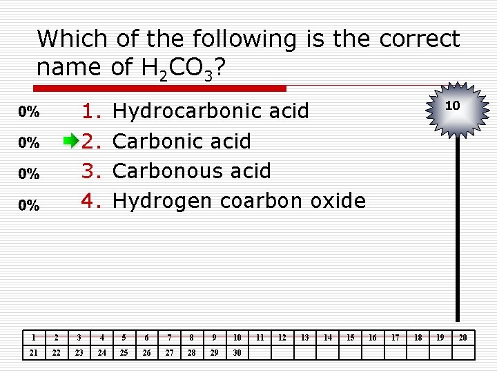 Which of the following is the correct name of H 2 CO 3? 1.