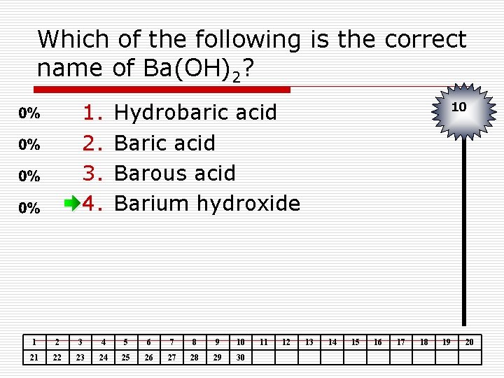 Which of the following is the correct name of Ba(OH)2? 1. 2. 3. 4.