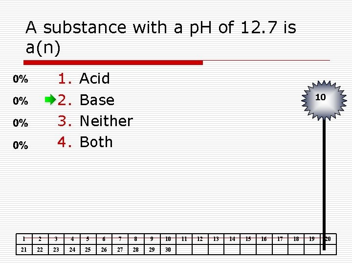 A substance with a p. H of 12. 7 is a(n) 1. 2. 3.