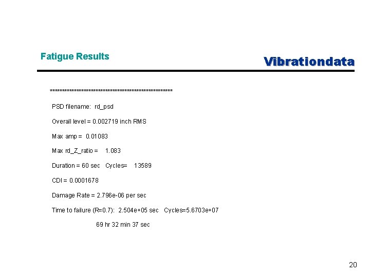 Fatigue Results Vibrationdata ************************** PSD filename: rd_psd Overall level = 0. 002719 inch RMS