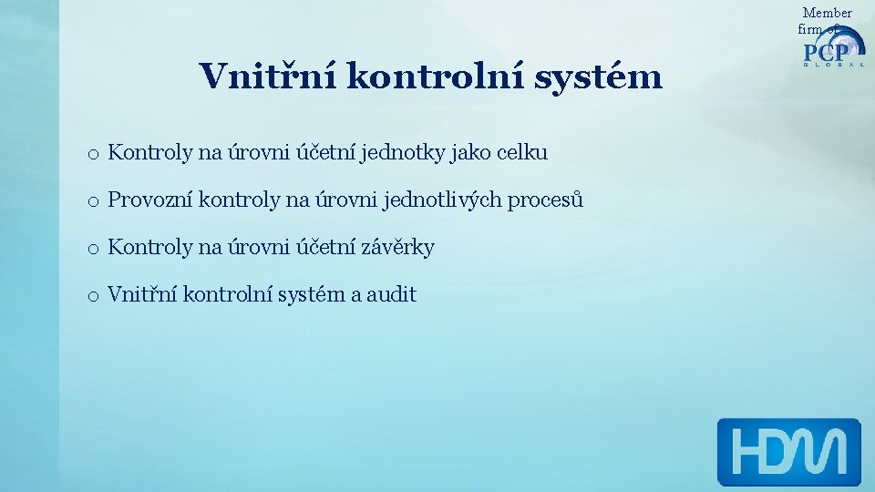 Member firm of Vnitřní kontrolní systém o Kontroly na úrovni účetní jednotky jako celku