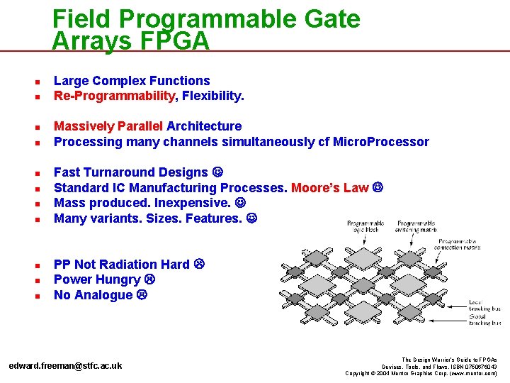 Field Programmable Gate Arrays FPGA n n n Large Complex Functions Re-Programmability, Flexibility. Massively Field Programmable Gate Arrays FPGA n n n Large Complex Functions Re-Programmability, Flexibility. Massively