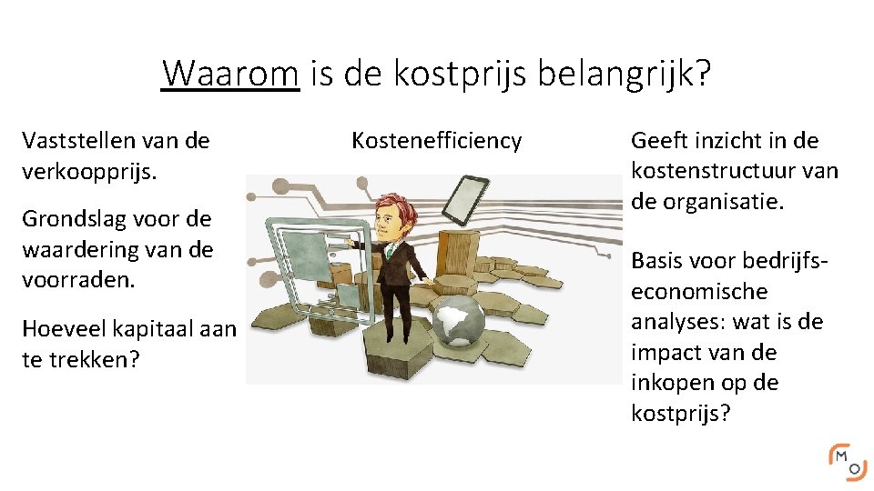 Waarom is de kostprijs belangrijk? Vaststellen van de verkoopprijs. Grondslag voor de waardering van