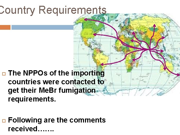 Country Requirements The NPPOs of the importing countries were contacted to get their Me.