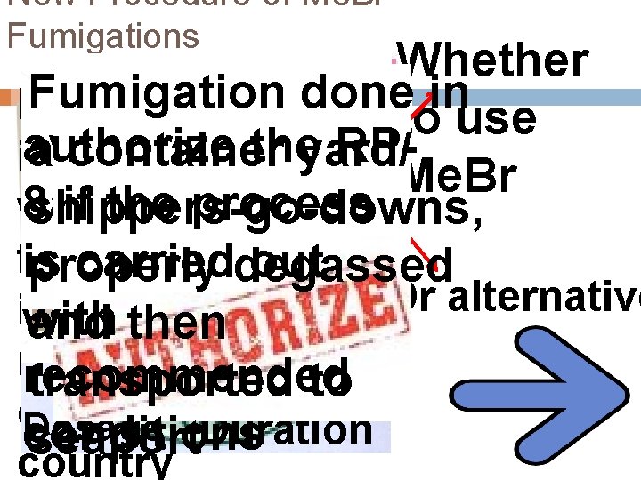 New Procedure of Me. Br Fumigations Whether DD/NPQS Fumigation done in If accepted DD/NPQS