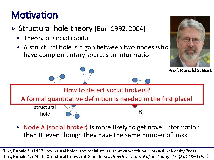 Motivation Ø Structural hole theory [Burt 1992, 2004] • Theory of social capital •