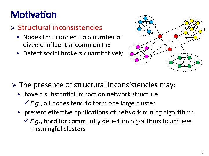 Motivation Structural inconsistencies Ø • Nodes that connect to a number of diverse influential