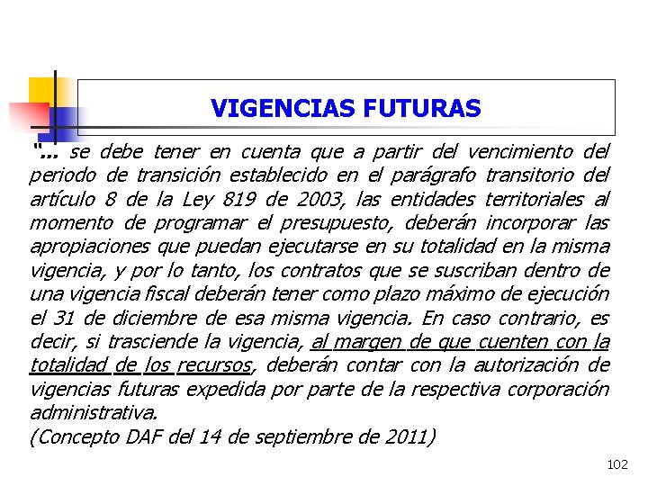 VIGENCIAS FUTURAS “… se debe tener en cuenta que a partir del vencimiento del