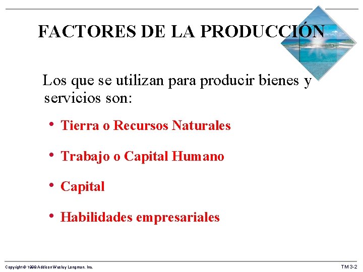 FACTORES DE LA PRODUCCIÓN Los que se utilizan para producir bienes y servicios son: