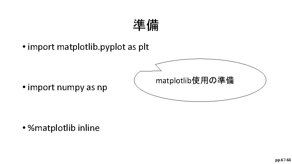 準備 • import matplotlib. pyplot as plt • import numpy as np matplotlib使用の準備 •