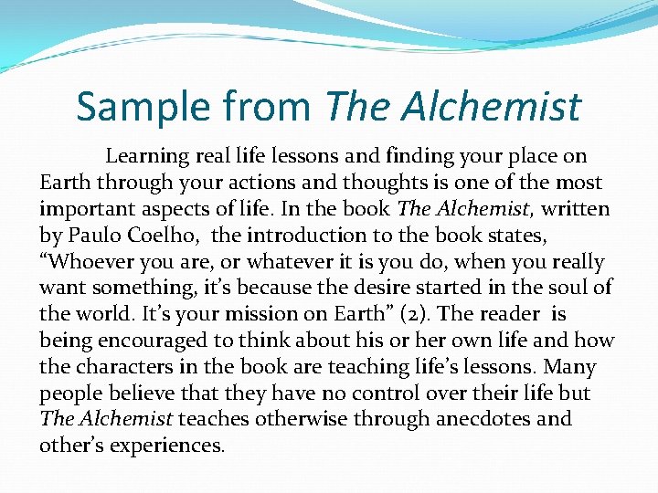 Sample from The Alchemist Learning real life lessons and finding your place on Earth