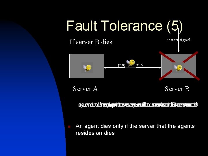 Fault Tolerance (5) restart signal If server B dies ping server B Server A