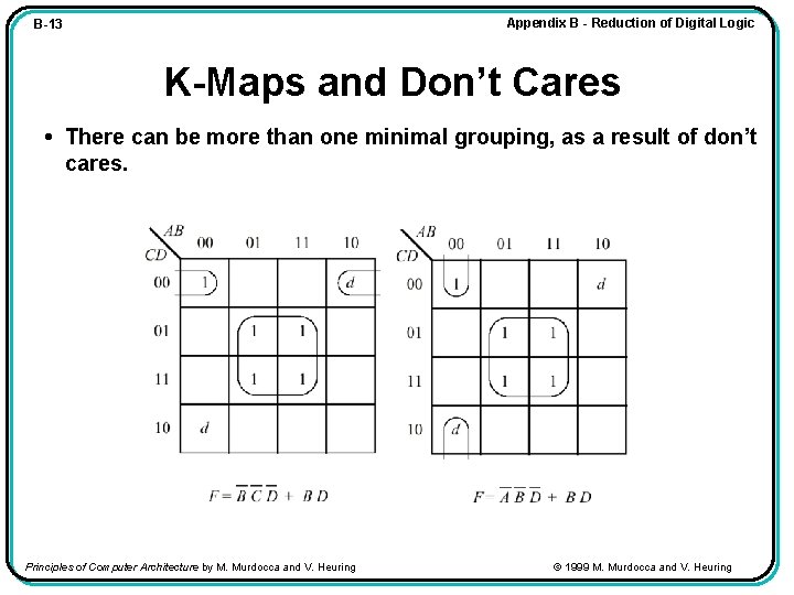 Appendix B - Reduction of Digital Logic B-13 K-Maps and Don’t Cares • There