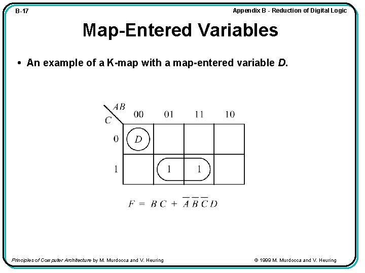 Appendix B - Reduction of Digital Logic B-17 Map-Entered Variables • An example of