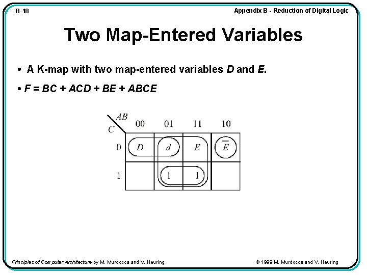 Appendix B - Reduction of Digital Logic B-18 Two Map-Entered Variables • A K-map