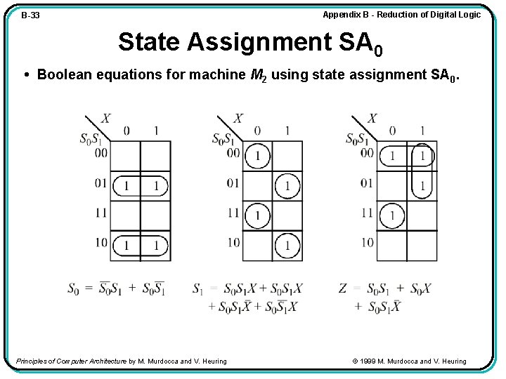 Appendix B - Reduction of Digital Logic B-33 State Assignment SA 0 • Boolean