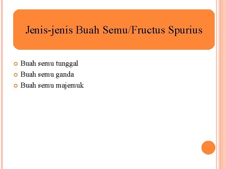 Jenis-jenis Buah Semu/Fructus Spurius Buah semu tunggal Buah semu ganda Buah semu majemuk 