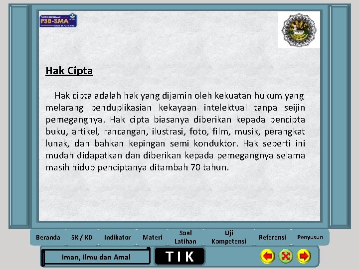 Hak Cipta Hak cipta adalah hak yang dijamin oleh kekuatan hukum yang melarang penduplikasian