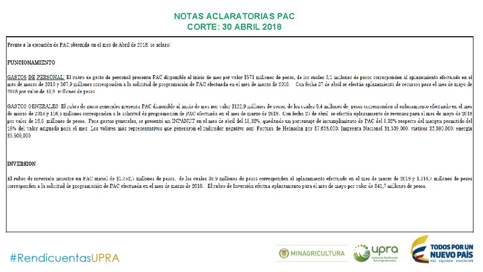 NOTAS ACLARATORIAS PAC CORTE: 30 ABRIL 2018 