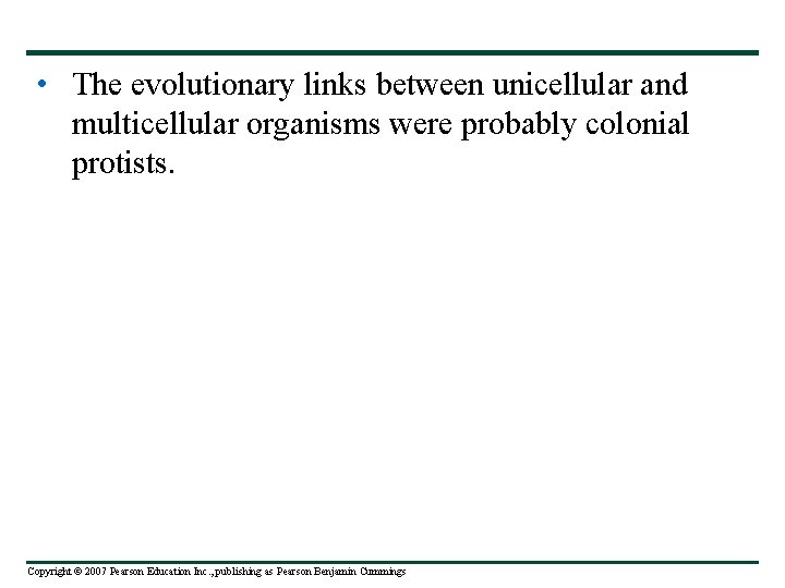  • The evolutionary links between unicellular and multicellular organisms were probably colonial protists.