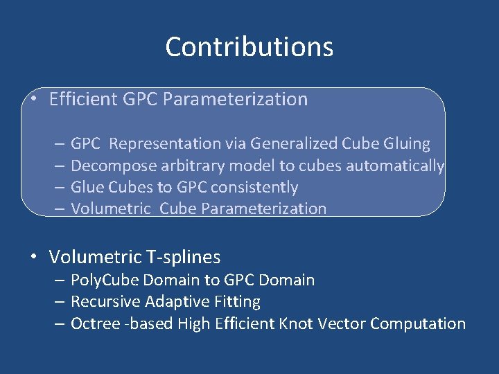 Contributions • Efficient GPC Parameterization – GPC Representation via Generalized Cube Gluing – Decompose