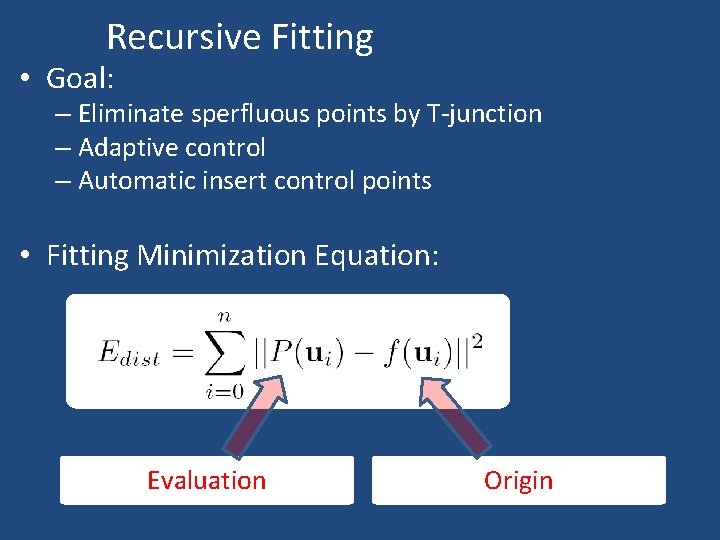 Recursive Fitting • Goal: – Eliminate sperfluous points by T-junction – Adaptive control –