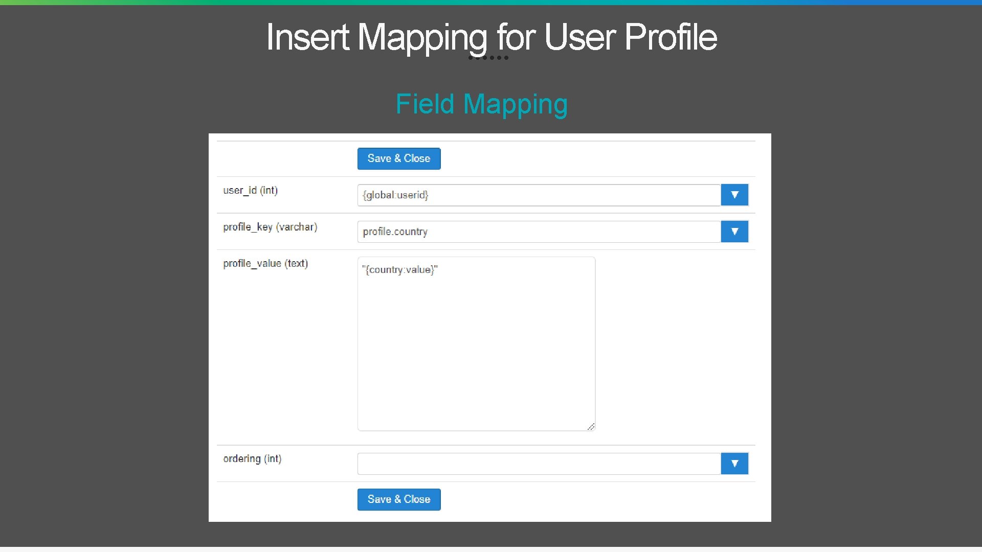 Insert Mapping for User Profile Field Mapping 