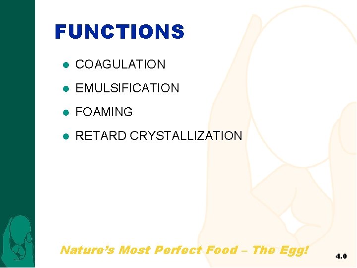 FUNCTIONS l COAGULATION l EMULSIFICATION l FOAMING l RETARD CRYSTALLIZATION Nature’s Most Perfect Food