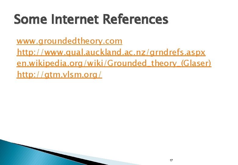 Some Internet References www. groundedtheory. com http: //www. qual. auckland. ac. nz/grndrefs. aspx en.