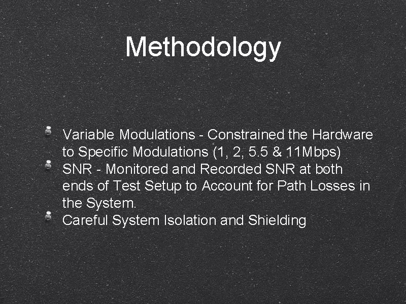 Methodology Variable Modulations - Constrained the Hardware to Specific Modulations (1, 2, 5. 5