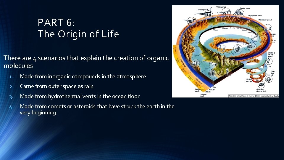 PART 6: The Origin of Life There are 4 scenarios that explain the creation