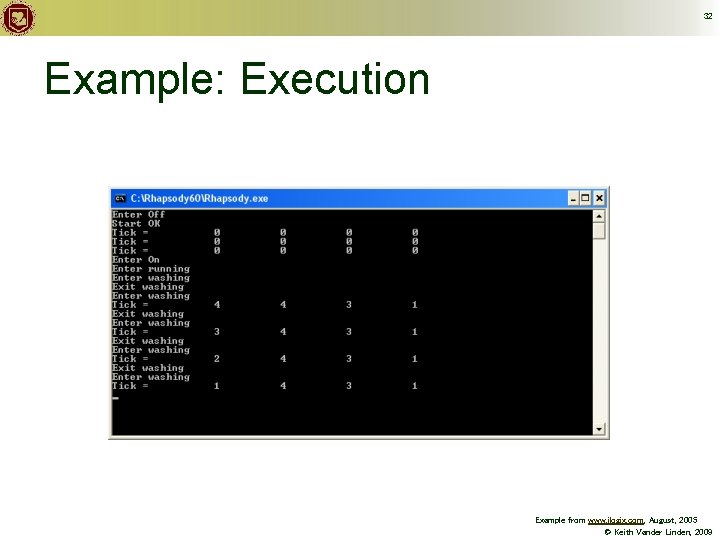 32 Example: Execution Example from www. ilogix. com, August, 2005 © Keith Vander Linden,
