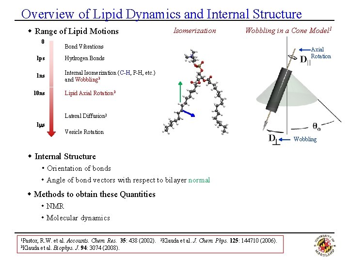 Overview of Lipid Dynamics and Internal Structure w Range of Lipid Motions 0 Wobbling