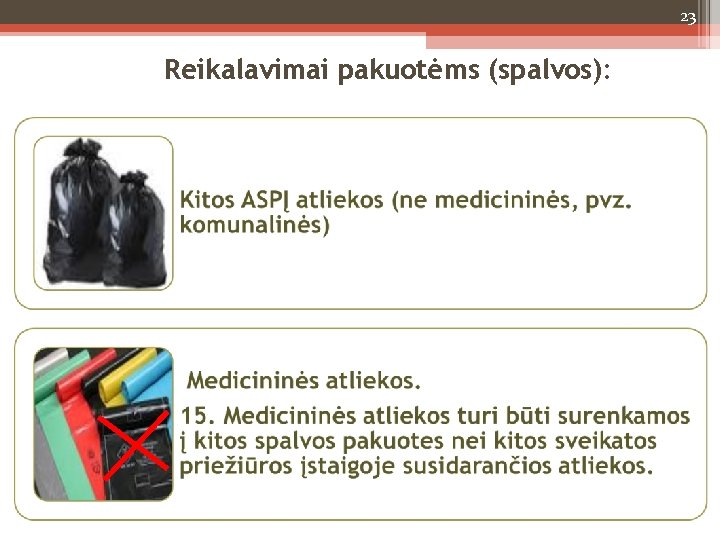 23 Reikalavimai pakuotėms (spalvos): 