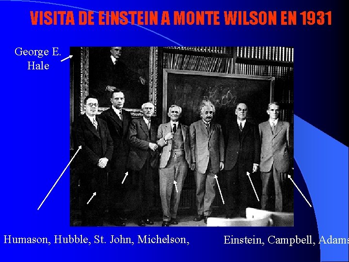 VISITA DE EINSTEIN A MONTE WILSON EN 1931 George E. Hale Humason, Hubble, St.