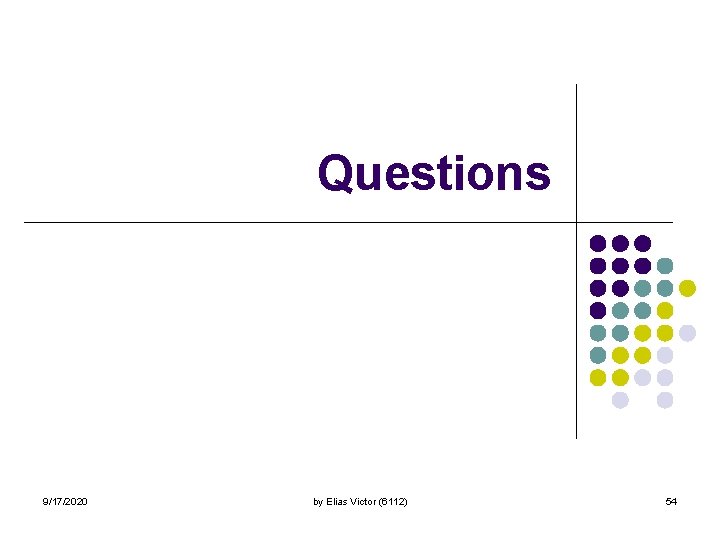 Questions 9/17/2020 by Elias Victor (6112) 54 