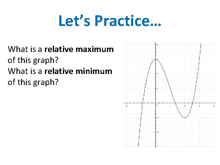 Let’s Practice… What is a relative maximum of this graph? What is a relative