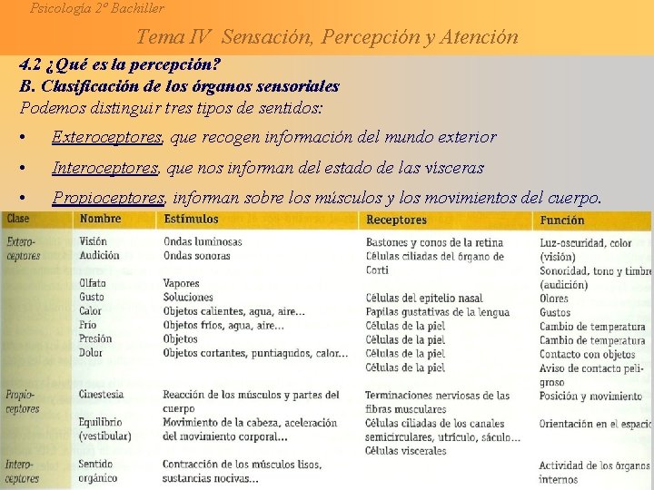 Psicología 2º Bachiller Tema IV Sensación, Percepción y Atención 4. 2 ¿Qué es la