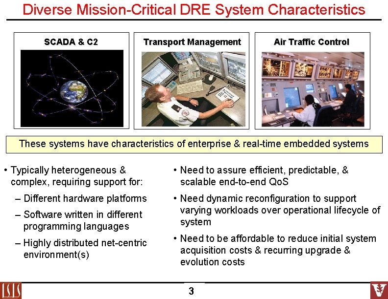 Diverse Mission-Critical DRE System Characteristics SCADA & C 2 Transport Management Air Traffic Control