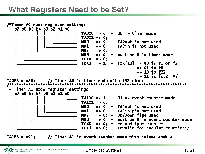 What Registers Need to be Set? /*Timer A 0 mode register settings b 7