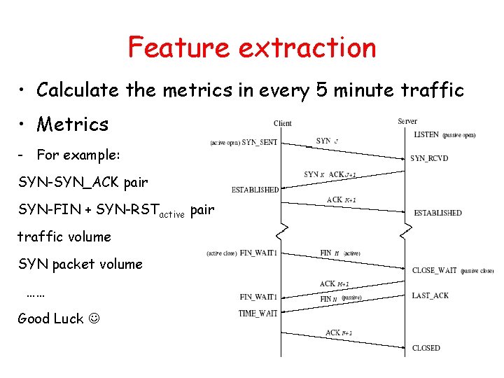 Feature extraction • Calculate the metrics in every 5 minute traffic • Metrics -