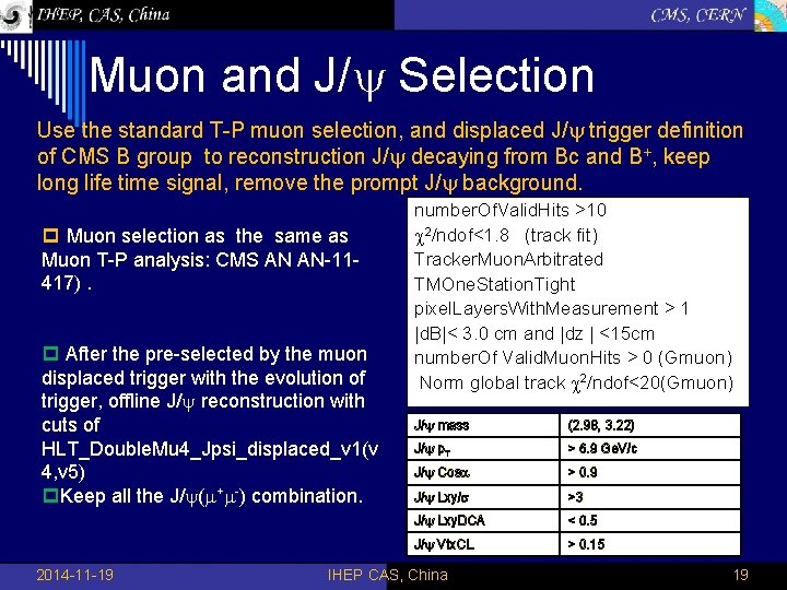 Muon and J/ Selection Use the standard T-P muon selection, and displaced J/ trigger