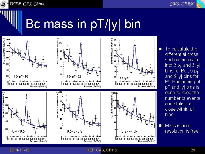 Bc mass in p. T/|y| bin 10<p. T<16 0<y<0. 5 2014 -11 -19 16<p.